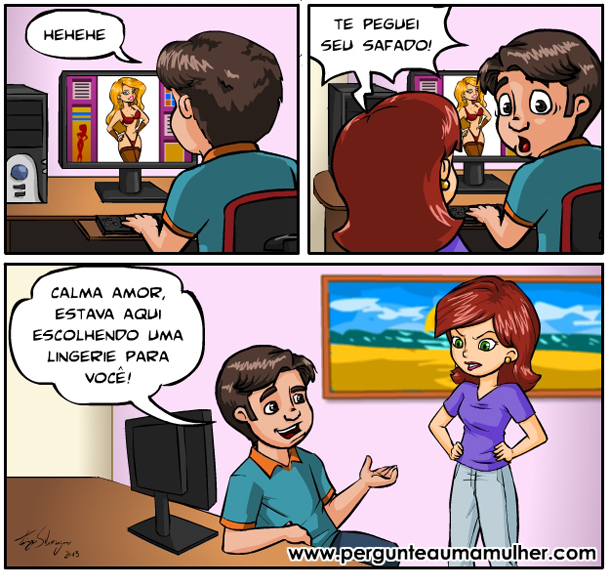 Tirinha - Vendo mulher pelada no pc